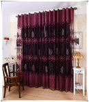 Window Floral Leaf Voile Jacquard Drape Curtain Sheer Valance Dark Purple
