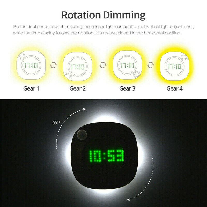 1*LED Digital Time Wall Clock With PIR Motion Sensor Night Light Home Clock Lamp