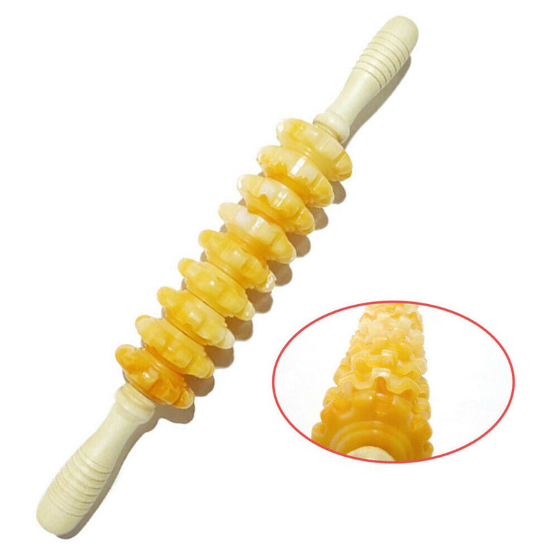 Massage Roller Stick Plastic Wheel Wood Handle Health Massager 9 Rollers f. Body