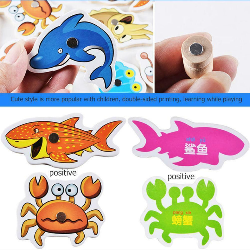 32PCS Baby Kids Magnetic Fishing Game Jigsaw Puzzle Board Wooden Educational