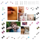 2Pcs Stainless Steel Crystal Nose Stud Bar Ring Belly Body Piercing Jewelry