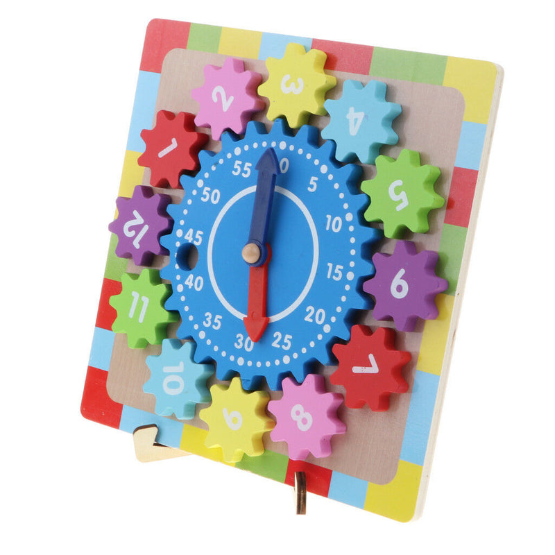 Wooden Shape Sorting Clock For Kids Educational Numbers & Gear Shapes Puzzle