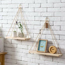 4Pieces Wall Mounted Shelves Hanging Rack with Rope Living Room Decor Gifts