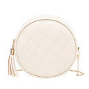 Pure Color Plaid Shoulder Handbags Women Round Tassel Crossbody Bag (Beige) A