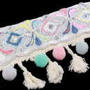 1 Yard Sequins Jacquard Ribbon Trim with Pom Poms Tassel Crafts Supplies