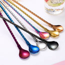 7pcs Stainless Steel Long Twisted Straw Spoon Stirring Scoop Reusable Bar Tools