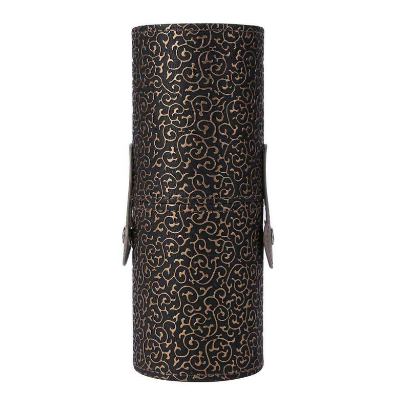 Elegant Leather Makeup Brush Holder Cosmetic Pens Storage Organizer (Black) A