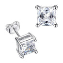 Clear Cubic Zirconia Earrings Stud for Sensitive Ears, Square Hypoallergenic