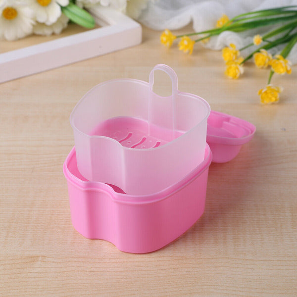 Dental False Teeth Storage Box with Hanging Net Container Organizer (Pink) A#S