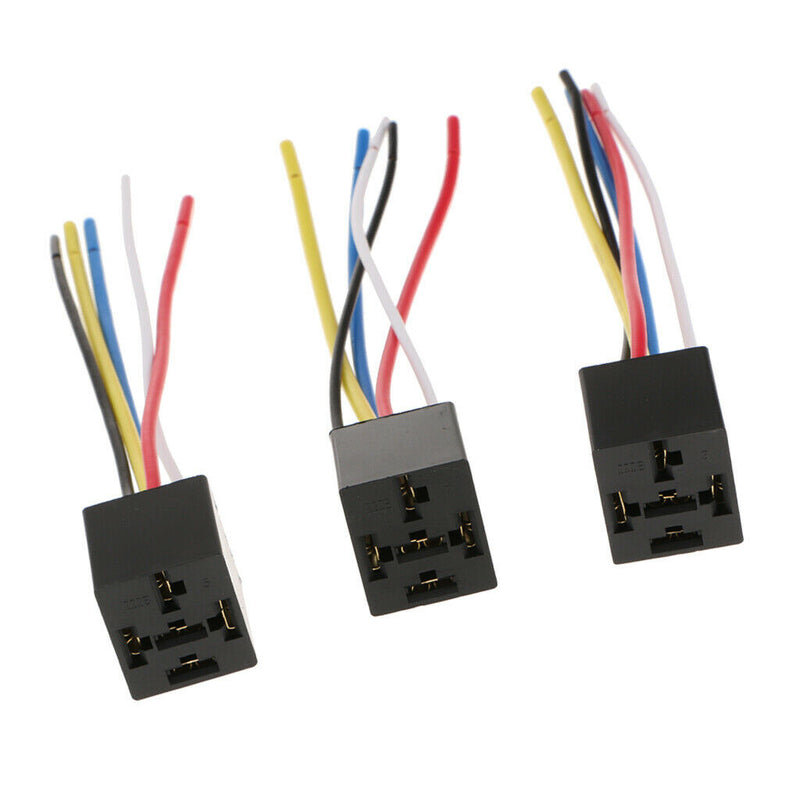 3Pcs Prewired 5 Pin Automotive Relay Harness Socket Holder 40A Fit for 6.3mm