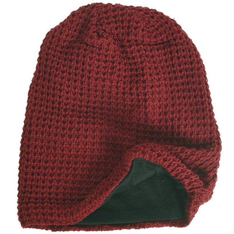 Mens Slouchy Long Beanie Knit Cap for Summer Winter Oversize Jujube red V3L3