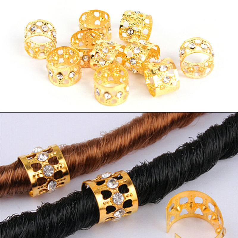 10Pcs Braiding Hair Rings Dreadlock Marley Braids Beads Clips Cuffs Rhinestone Z