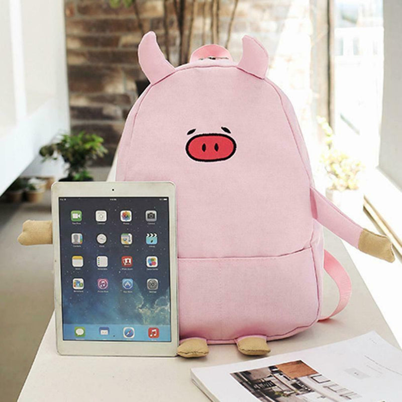 Women Canvas Lovely Cartoon Pig Shape Causal Backpack Shoulder Bag(Pink)