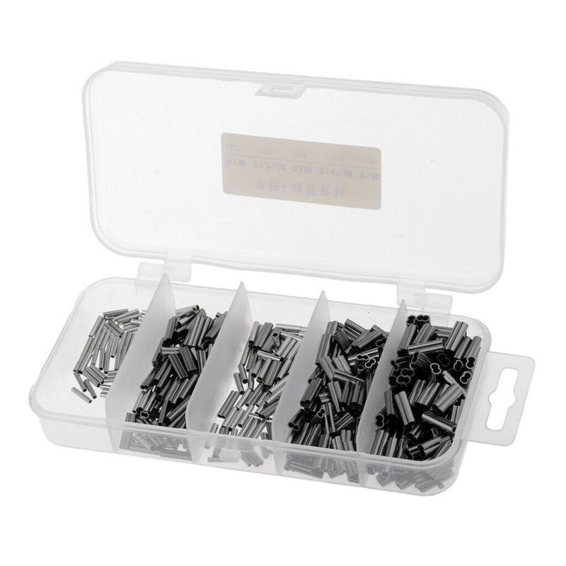 500Pcs Fishing Crimps Sleeves Full Size Kit Leader Rigging Tackle Connector