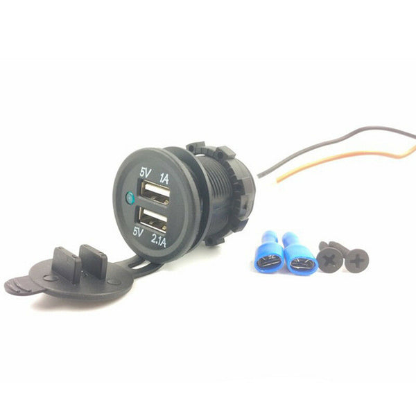 DC 12V/24V Dual USB Power Motorcycle Car Cigarette Lighter Charger Socket PBX