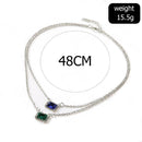 European Rhinestone Pendant Clavicle Chain Women 2 Layer Necklace Jewelry A