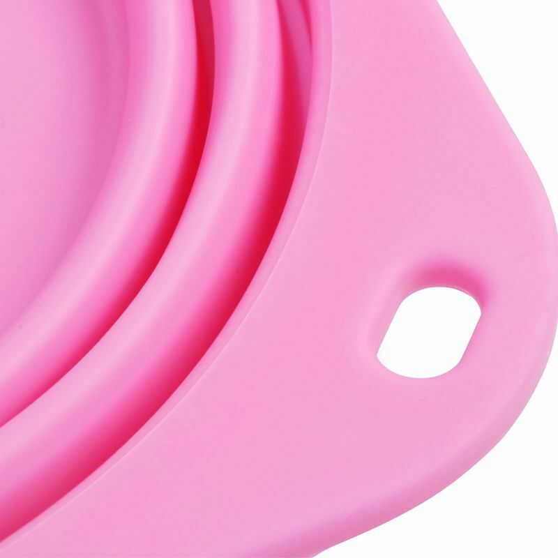 Pet Dog Folding Dish Bowl Travel Portable Water Feeding Feeder buckle Pink