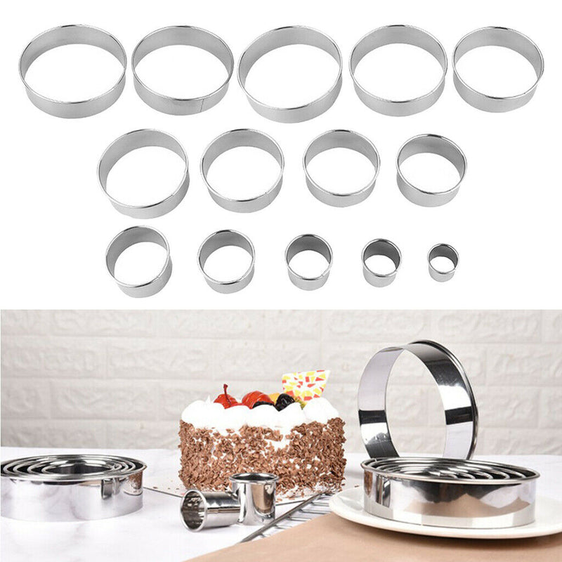 2x 14 Piece Stainless Steel Round Cookie Cutter Kit Scone Cutter