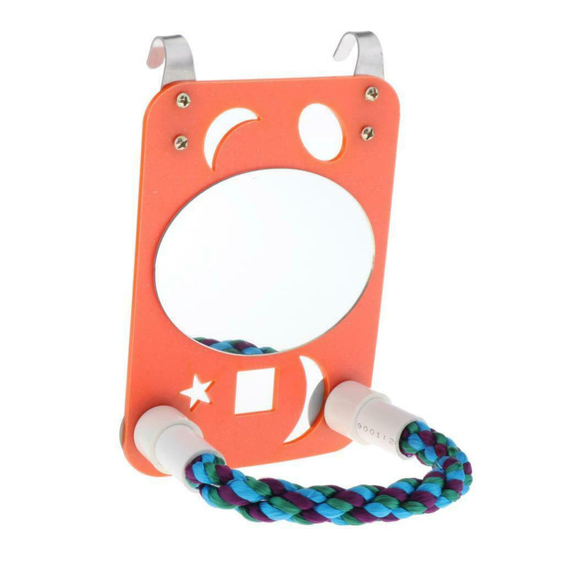 Parakeet Mirror Bird Mirror with Rope Perch Orange for Cockatoo Cockatiel
