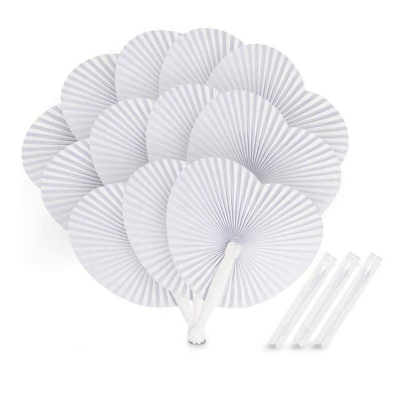 Set of 24 Handheld Fan Paper Folding Heart Shaped round fans for paper fans B9B4