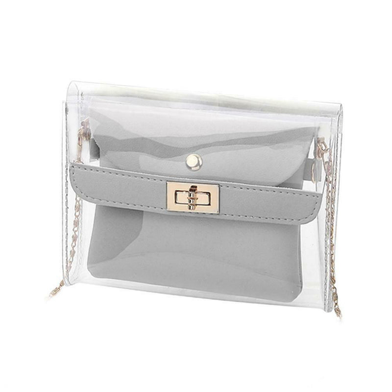 2pcs Women Transparent Crossbody Bag Clutch Jelly Bag Shoulder Bag (Grey) A