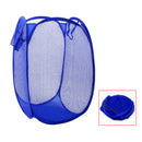 Home Foldable Blue Meshy Design Clothes Storage Laundry Basket Hamper