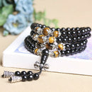 Black Stone Buddhist 108 Prayer Mala Bead Necklace Bracelet Tiger Eye Agate 6mm