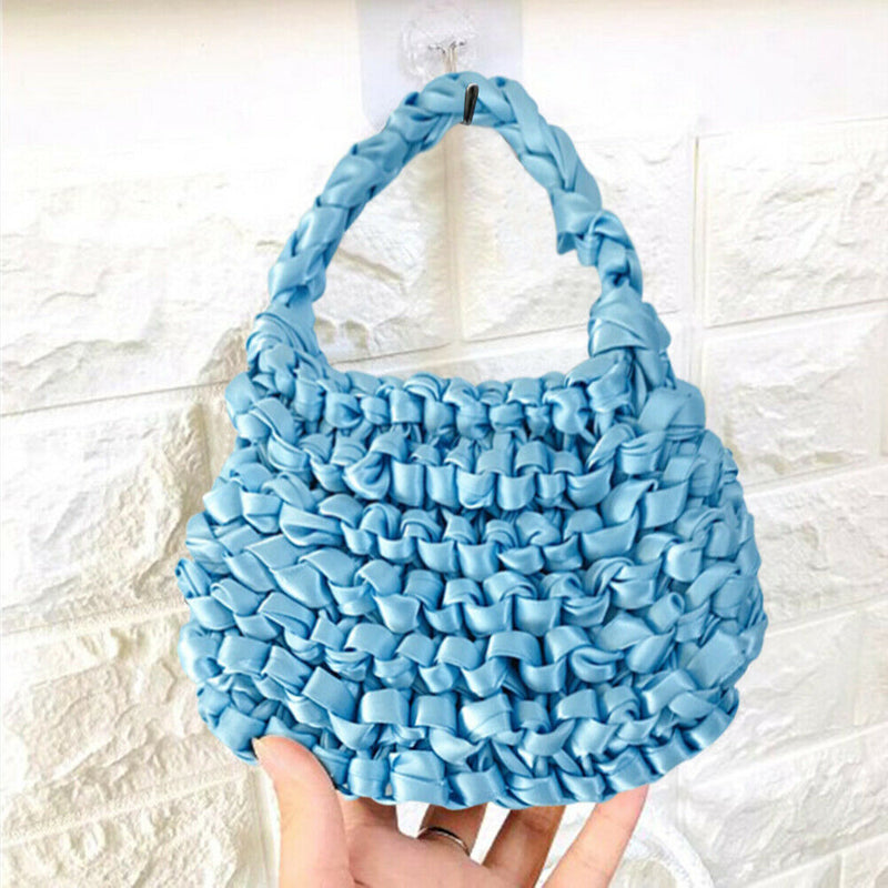 Ribbon Hand-woven Women Handbag Ladies Crochet Handmade Totes Clutch Bags