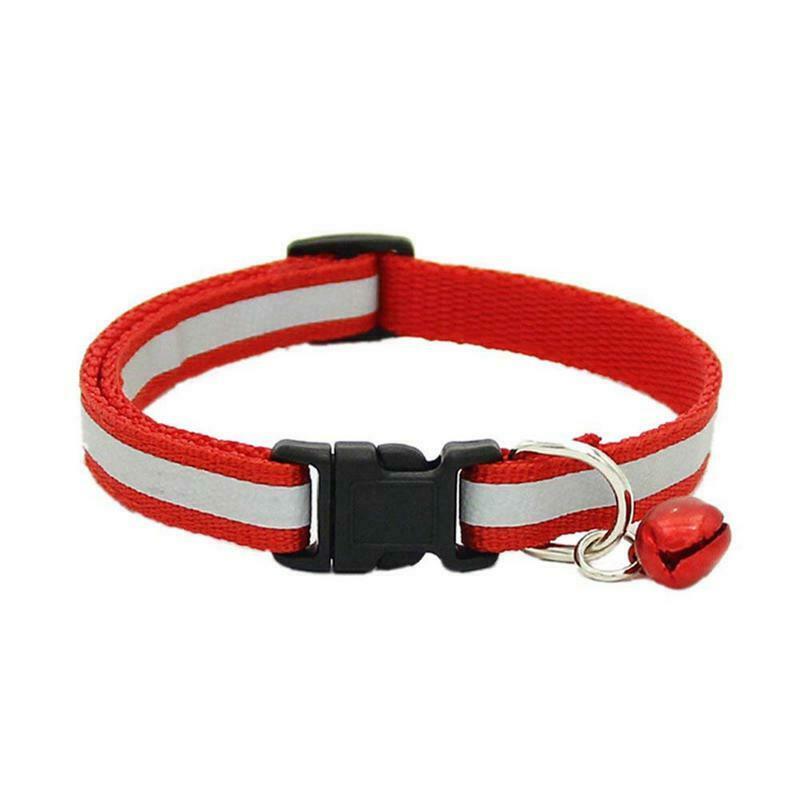 Adjustable Reflective Pet Collar Safety Release Buckle with Bell for Cat Do