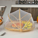 Handmade Bamboo Woven Bug Proof Wicker Food Basket with Gauze Dustproof Cover