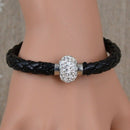 Weave Girls Leather Wristband Magnetic Rhinestone Buckle Bracelet Bangle h RFB