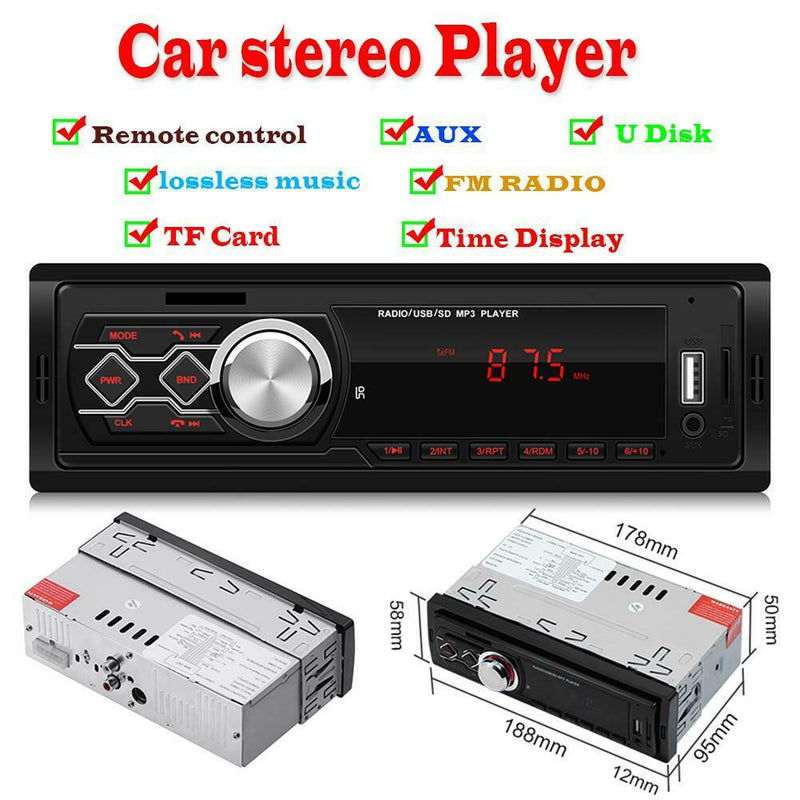 Single 1Din Car Stereo MP3 Music Player FM Radio AUX TF Card USB U Disk w/ RC