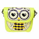 Mini Owl Print Pattern Courier Bag Schoolbag PU Leather Case Wallet, Fluore