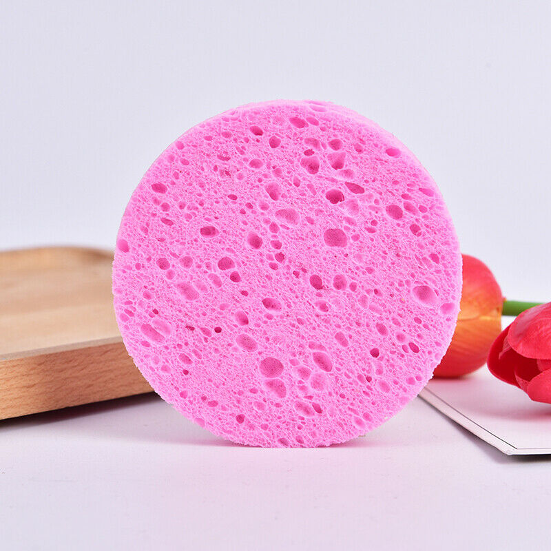 Natural Plant Fiber Face Wash Cleansing Round Sponge Beauty Makeup Tool PinkBX