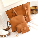 4pcs Women PU Leather Handbag Shoulder Bag Clutch Bag Card Holder(Brown)