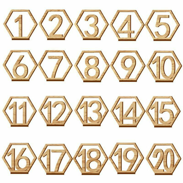 1-20 Numbers Wood Signs Wedding Hexagon Table Number Wooden Table Numbers R E2Y6