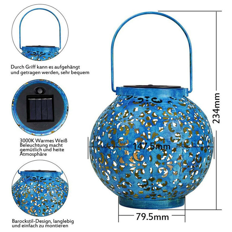 Solar LED Iron Art Lantern Light Outdoor Garden Yard Handheld Hanging Lamp A