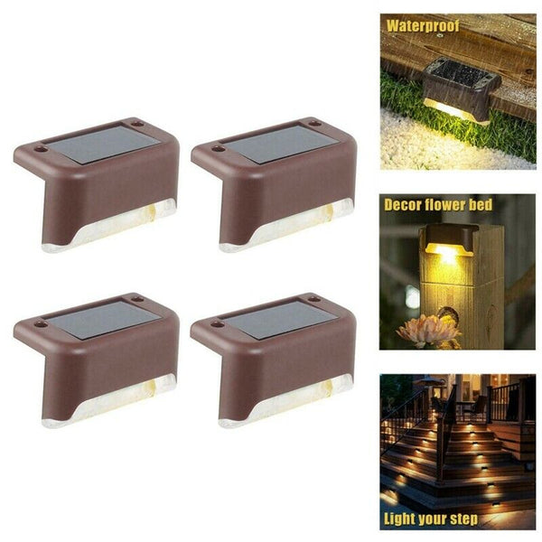 4Pcs Solar Powered LED Deck Lights Outdoor Path Garden Stairs Step Fence LamC4P1