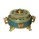 Tibetan Buddhist Style Incense Burner Holder Colorful Lotus Flower-Blue