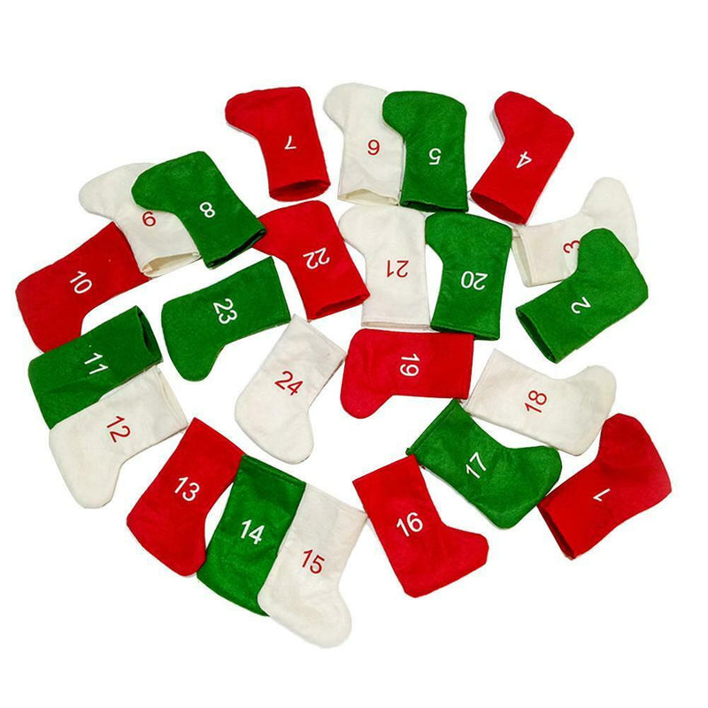 24PCS 7" Christmas Mini Stockings digital Countdown Stock Candy Storage Stocking