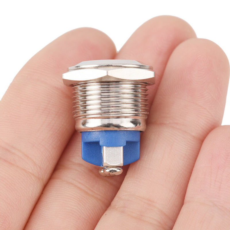 16mm 1/2" Anti-Vandal Momentary Metal Push button Switch Flat Top Chrome  n Kw