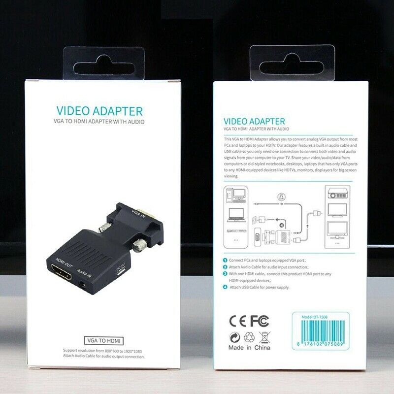 HDMI Female to VGA Male Converter with Audio Adapter SUpport 1080P Signal O Q8Y3