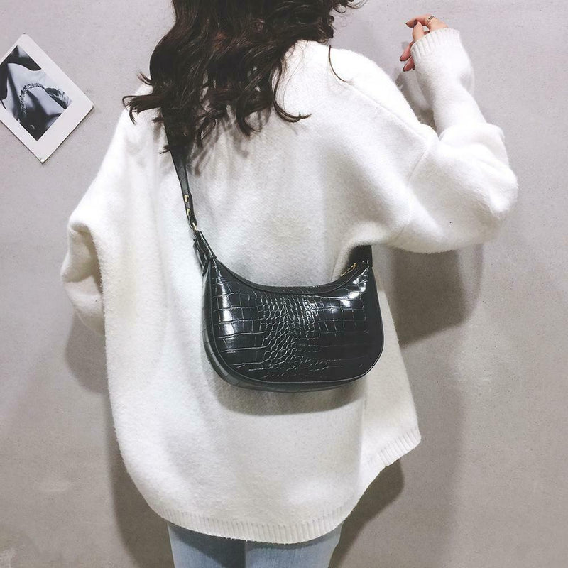 Women Retro Shoulder Bags Leather Money Purse Messenger Handbag (Black) A