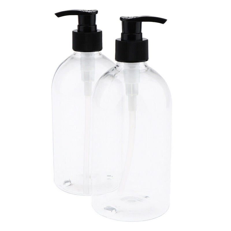 2x 500ml Plastic Pump Bottle Lotion Shampoo Liquid Travel Containers Refillable