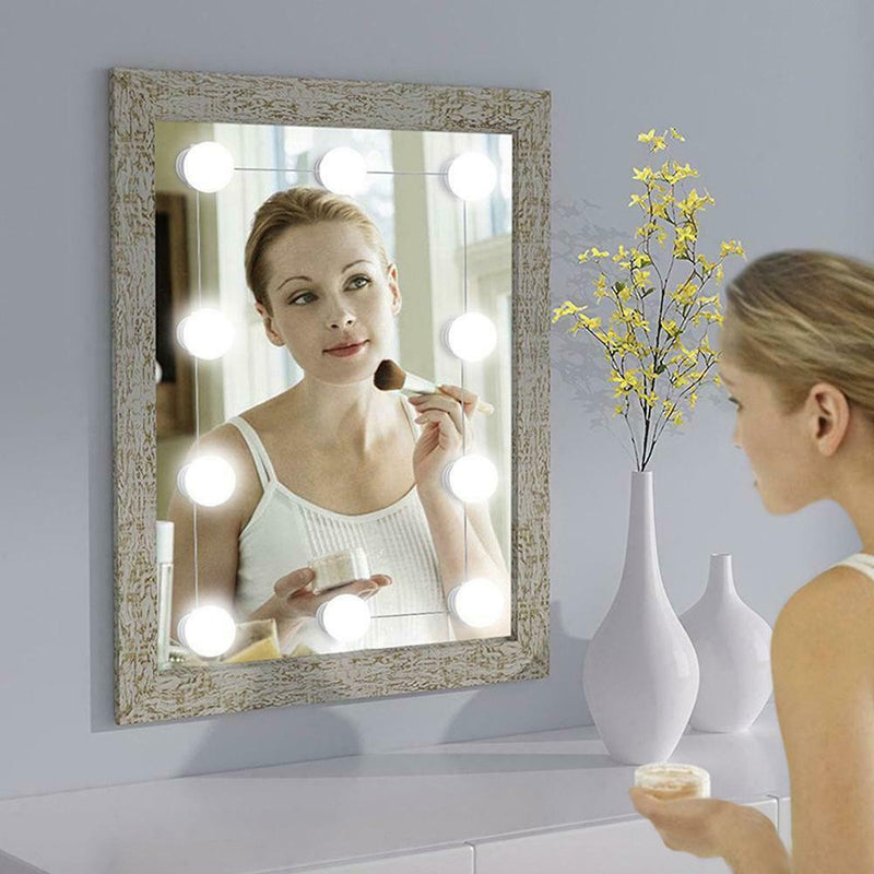 LED Hollywood Makeup Vanity Mirror Lights Dressing Table Dimmable 10 Bulbs Kit