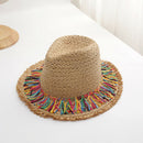 Colorful Tassel Ribbon Decorate Straw Hat Shading Sun Hat Lady Fashion Beac M9A4