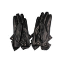 Black Fashion Lady Gaga Big Bow Rivets Women Faux Leather Finger Gloves Siz