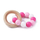 Nursing Bracelets Wooden Ring Baby Teether Silicone Chew Beads Toys (Pink) A