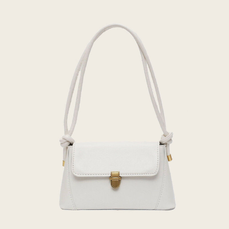 Women Solid Color Shoulder Bag PU Leather Tote Messenger Handbag (Beige)