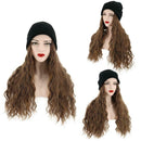 Women Synthetic Wig Beanie Wool Hat Fashion Wig Hair Extensions Brown Attached